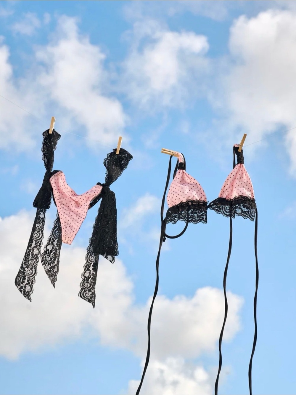 KIKI THE BRAND Tease Kini Top & Bottom Bikini SET - Black Lace Triangle Bikini - Picture 4 of 9
